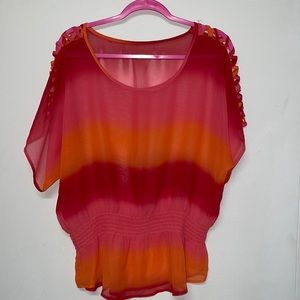 Sexy Sheer Chiffon Peach Tone Top Large